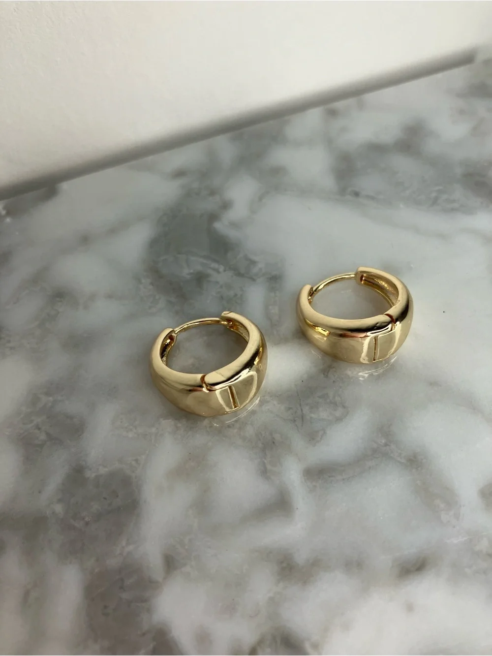 14K Gold Plated Huggie Hoop Earrings 12mm Small Gold Hoops Minimalist Everyday - Picture 7 of 7